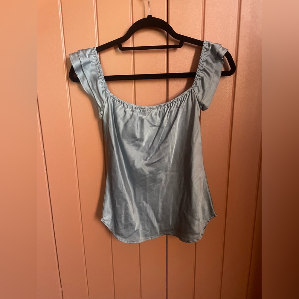 Silk blue off shoulder top